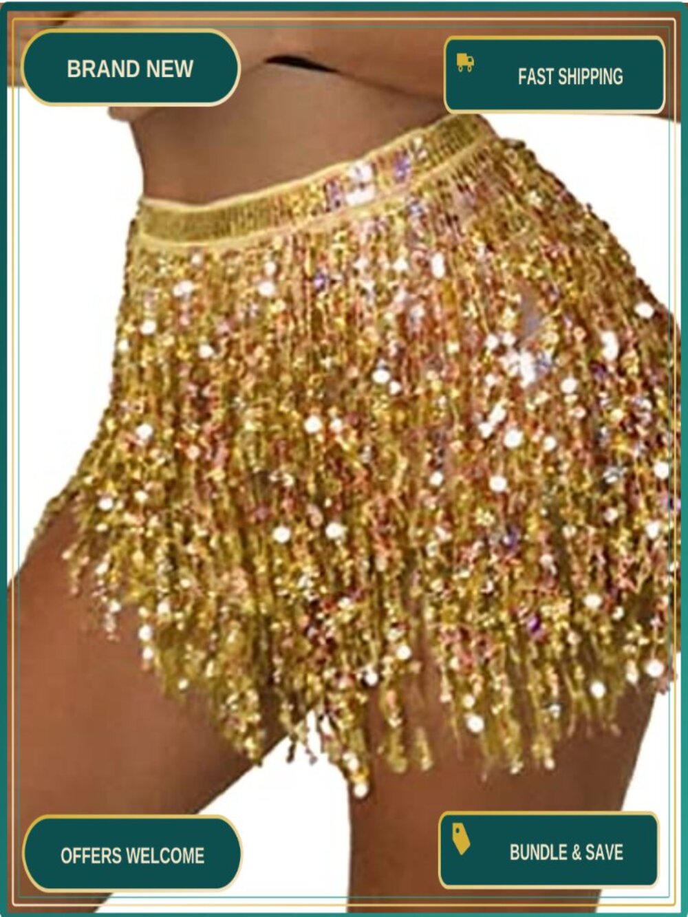 Sequin Tassel Fringe Hip Scarf Wrap Skirt Festival Rave